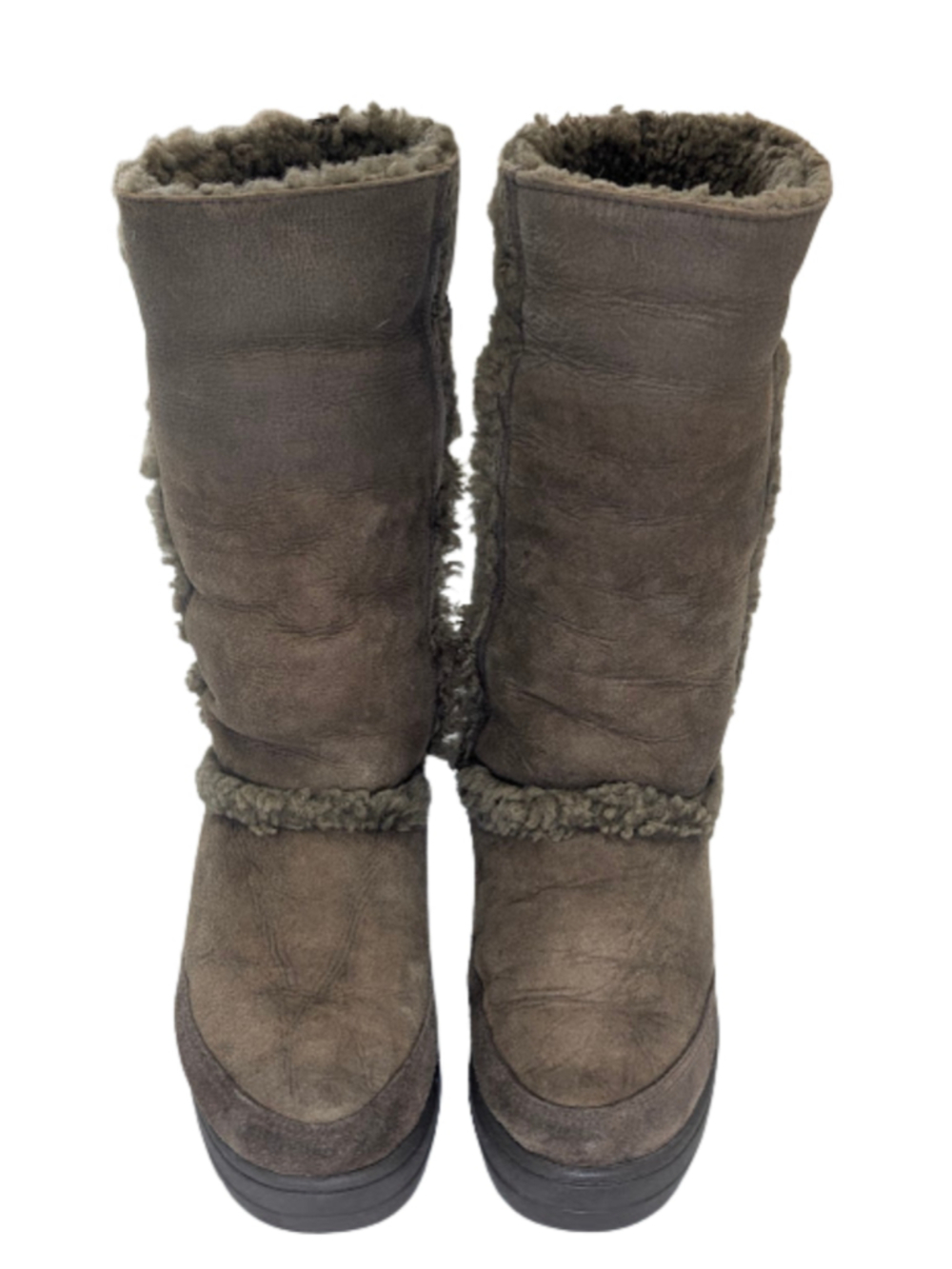 UGG Sundance II Shearling Fur Cuff Boots Brown Winter Mid Calf Cozy W9